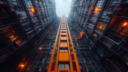 Futuristic Urban Lift among High-Rise Buildings