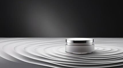 Minimalistic image of jar of cream in studio lighting. Luxurious white color. Mockup for cosmetologists. Generative AI