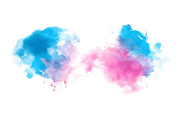 Pastel pink and blue watercolor paint gradient on transparent background.