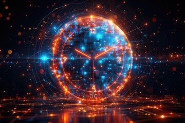 Retro Table Alarm Clock - Digital Polygon Illustration on Dark Background