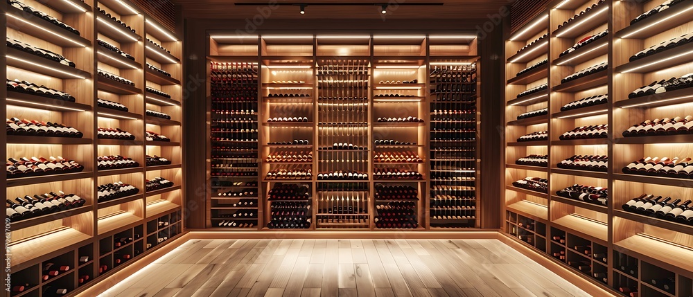 Wall mural rows of wine bottles in a cellar