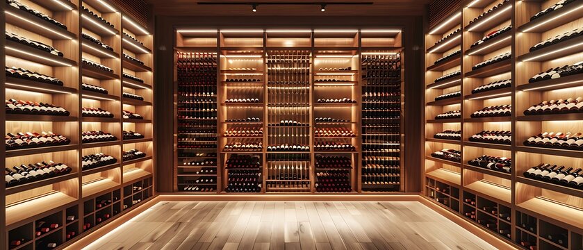 Rows of wine bottles in a cellar