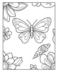 Fototapeta premium a black and white illustration of a butterfly and flowers for coloring book pages