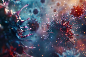 3D illustration of Disease X virus in abstract background. Viruses and bacteria. - obrazy, fototapety, plakaty
