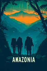 Jungle Expedition: Minimalist Illustration for Trekkers Navigating the Amazon Wilderness.