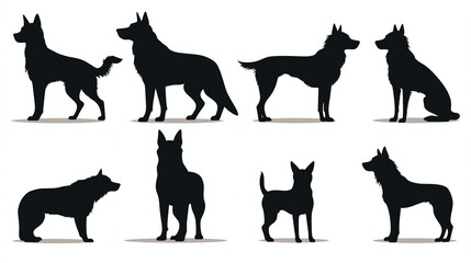 set of dogs silhouettes - obrazy, fototapety, plakaty