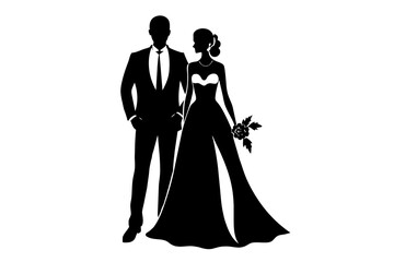wedding couple silhouette vector design,vector , isolated, silhouette , wedding, bride and groom, a great wedding set
