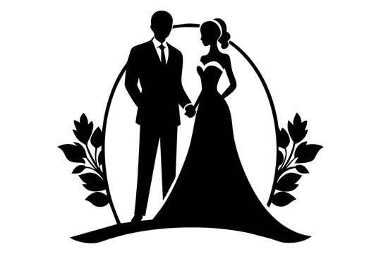 recommend clip art: wedding couple silhouette vector design,vector , isolated, silhouette , wedding, bride and groom, a great wedding set