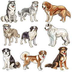 Clipart illustration featuring a various of dog on white background. Suitable for crafting and digital design projects.[A-0002]