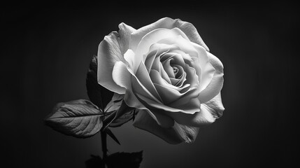 a black and white photo of a flower on a black background with a white rose in the middle of the petals generative ai image