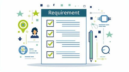 the text Requirement , checklist with checkboxes representing the concept of  skills, qualifications, and experience requirements.
 - obrazy, fototapety, plakaty