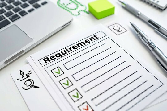 the text Requirement , checklist with checkboxes representing the concept of  skills, qualifications, and experience requirements.
