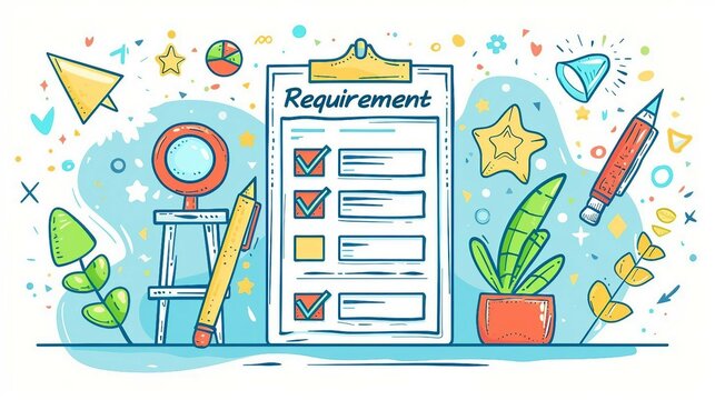 the text Requirement , checklist with checkboxes representing the concept of  skills, qualifications, and experience requirements.
