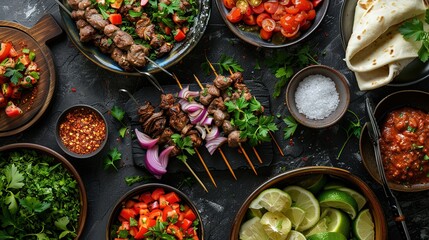 A closeup of kebab ingredients in mi. Concept Food Photography, Close-up Shots, Ingredients, Kebab Recipe, Cooking Inspiration Generative Ai