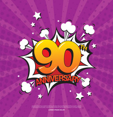 90th anniversary emblem. Ninety years anniversary celebration symbol