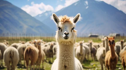 Fototapete llama standing in a field © qaiser