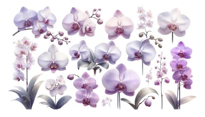 Variety of Purple Orchids Illustration Set
, A diverse set of purple orchid illustrations, ranging in shades from pale lavender to deep violet, capturing the exquisite variety of this elegant flower.
