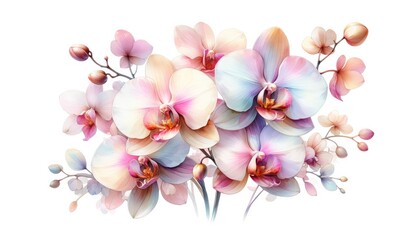 Soft Pastel Orchids Bouquet Illustration, A stunning bouquet of orchids illustrated in soft pastel hues, exuding a delicate and romantic floral aesthetic.

