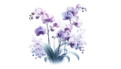 Lavender Orchid Cluster Botanical Illustration
,This botanical illustration presents a cluster of lavender orchids with a soft, ethereal quality, exuding tranquility and natural elegance.
