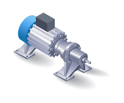 Water pump dynamo system flat isometric 3d illustration