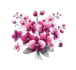 Fototapeta na wymiar Pink Orchid Bouquet with Satin Bow Illustration , A delicate illustration of a pink orchid bouquet tied with a satin bow, capturing the essence of a gentle and elegant floral gift. 