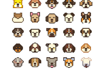 Pixel Art Set of Dog Icons On A Clean White Background Soft Watercolour Transparent Background