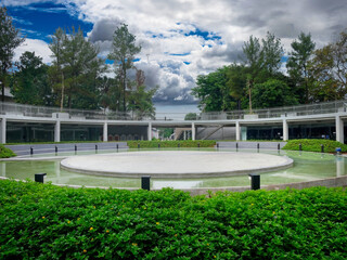 Modern Circular Park Architecture in Jakarta with Lush Greenery and Walkways