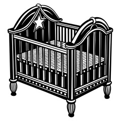 baby bed silhouette vector art illustration - obrazy, fototapety, plakaty