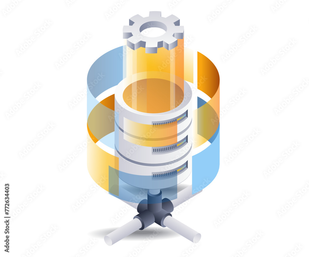 Poster system database blank screen, flat isometric 3d illustration