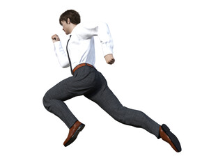 全速力で走るサラリーマン男性のイラスト  3Dモデルの全身横向きを見上げる