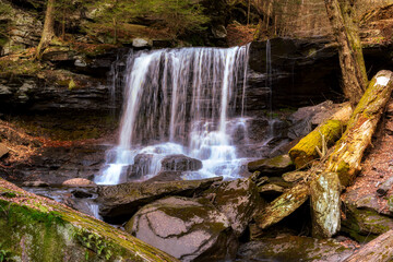Spring at Ricketts Glen State Park in Benton PA.  Known for its 21 waterfalls and old-growth forest and boulders.  Hiking the loop on a cold Spring Day.  