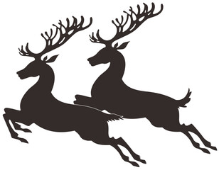 Vector silhouette of two big  deer jumping on transparent background