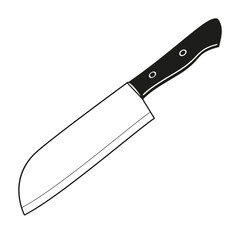 santoku knife black and white linear  vector illustration