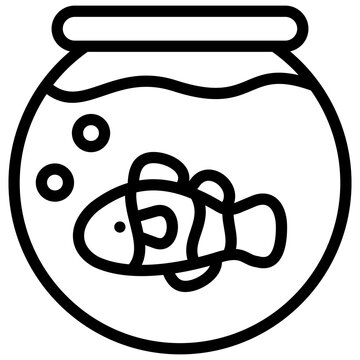 clownfish in fishbowl, black outline clip art preview
