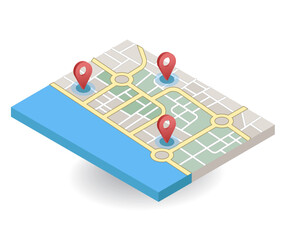 Map application looking for location, flat isometric 3d illustration