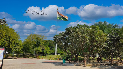 Peaceful Park Displaying the Indian Flag, Located in Ahmedabad, Gujarat.