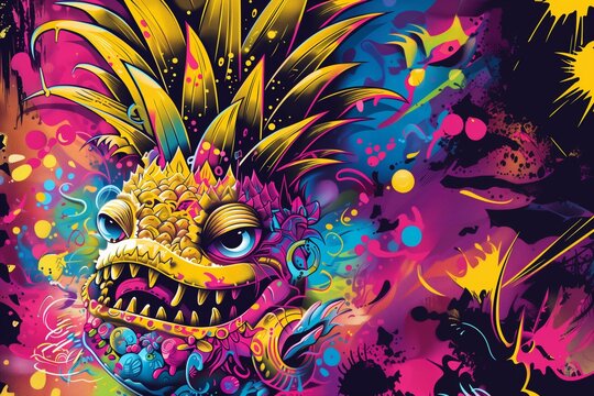 Colorful and vibrant illustration of pineapple-like cosmic monster