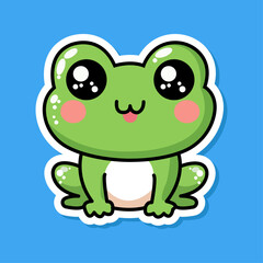 Sticker of cute Frog, tiny small wild animal, Isolated on colored background, flat vector illustration 