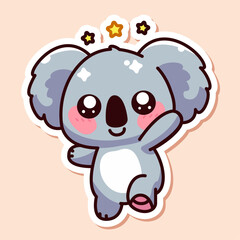 Sticker of cute Koala, tiny  small wild animal, Isolated on colored background, flat vector illustration 