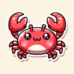 Sticker of cute Crab, tiny small wild animal, Isolated on colored background, flat vector illustration 