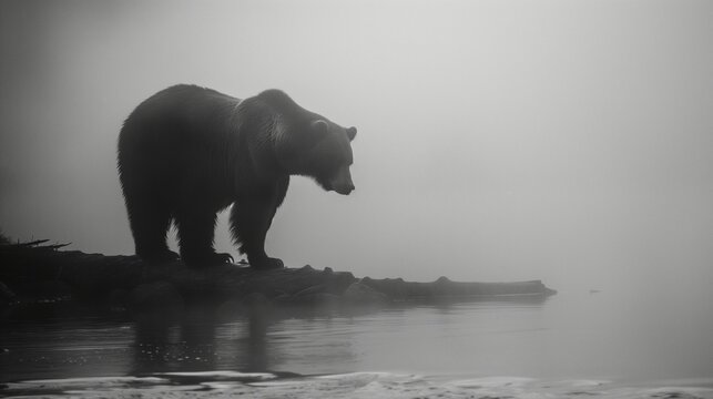 Gloomy photo of a bear on the river