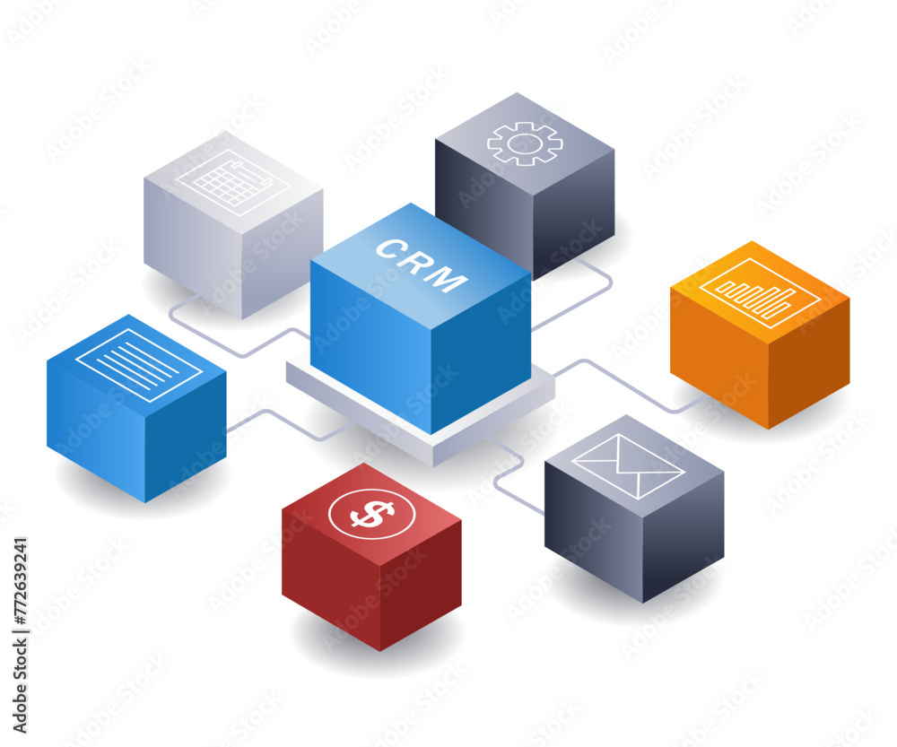 Aufkleber Infographic network crm business system flat isometric 3d illustration