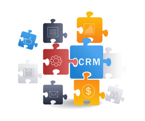 Infographic crm puzzle business system flat isometric 3d illustration