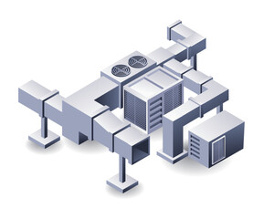 Industrial HVAC duct system flat isometric 3d illustration