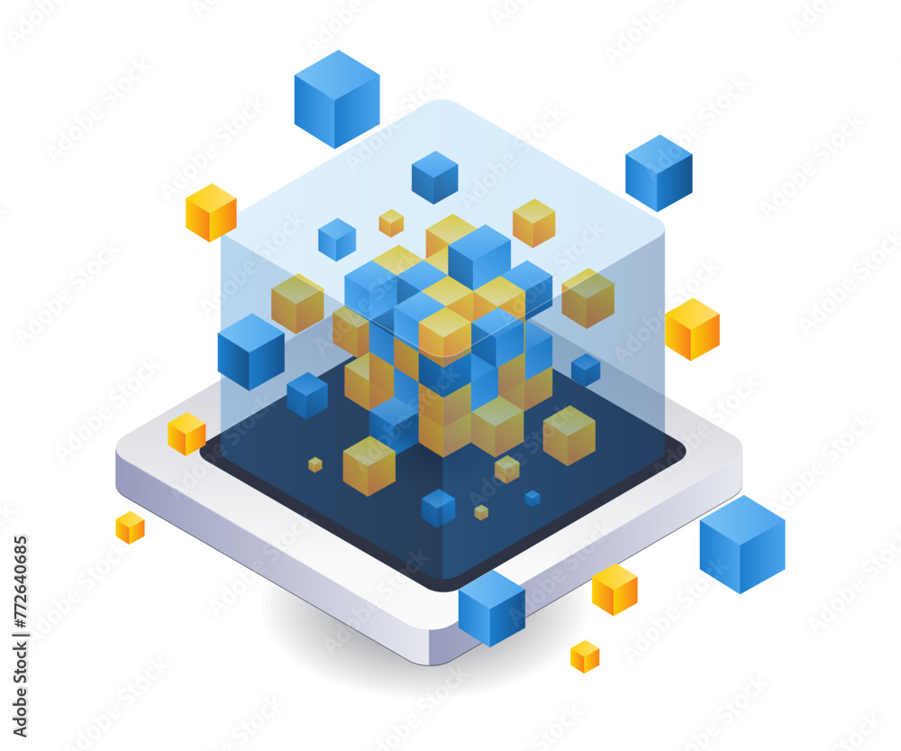 Poster Gathering of technological blockchain abstract boxes