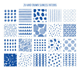 20種類の手描きのシームレスパターン