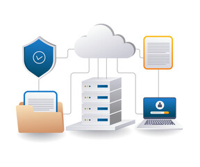 End point data security cloud server computer management flat isometric 3d illustration - obrazy, fototapety, plakaty