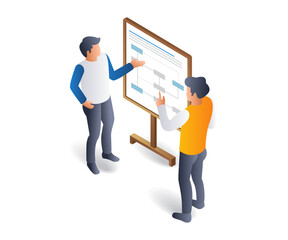 Discussion team solving business problems, flat isometric 3d illustration