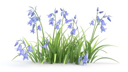 Fototapeta na wymiar Bluebell flowers isolated on white background. 3D illustration. Studio shot.