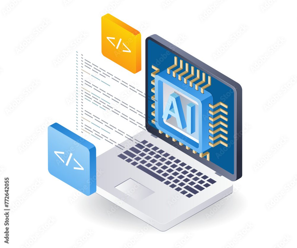 Poster Computer artificial intelligence application flat isometric 3d illustration